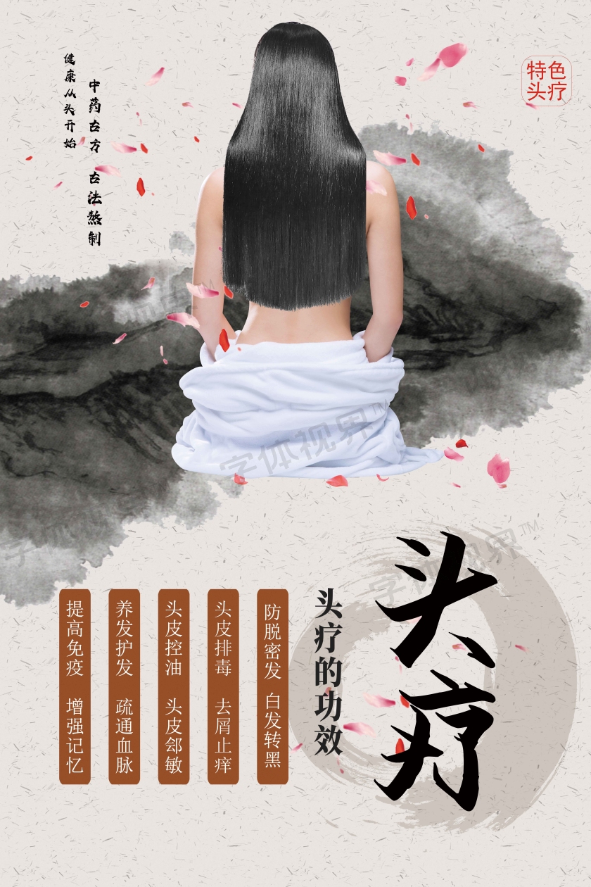 水墨风古风头疗养生海报
